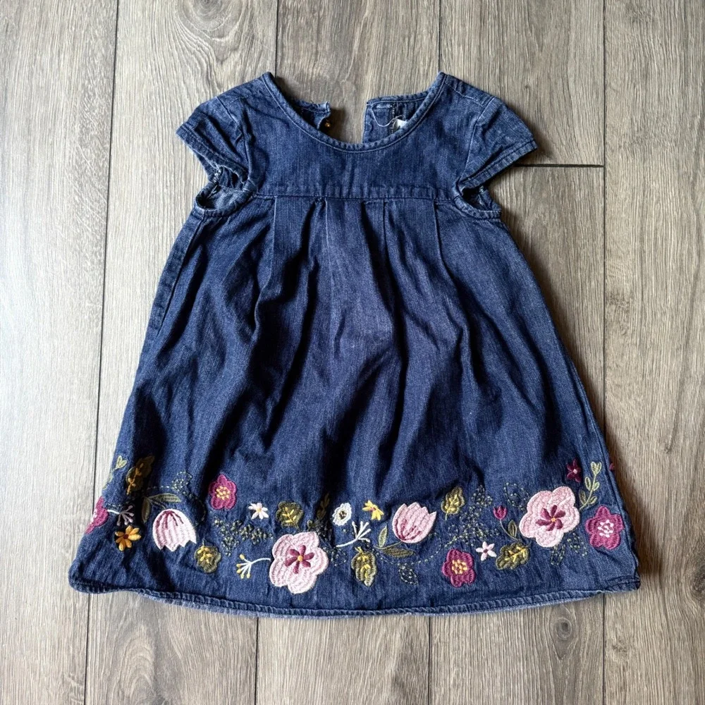 Artisan NY‎ Kids Girls Blue Denim Floral Embroidered Short Sleeve Dress Size 2T